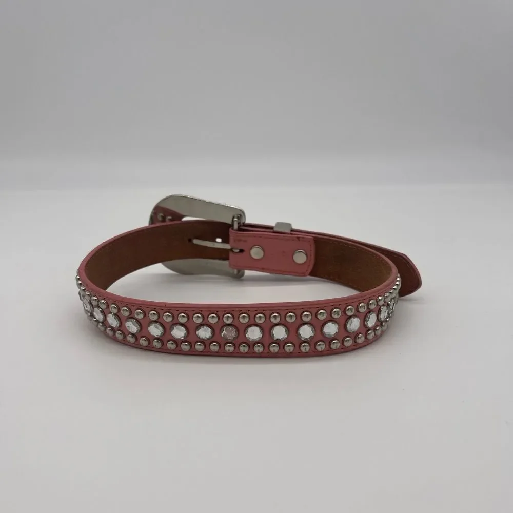 Studded Pink Belt with Silver Buckle